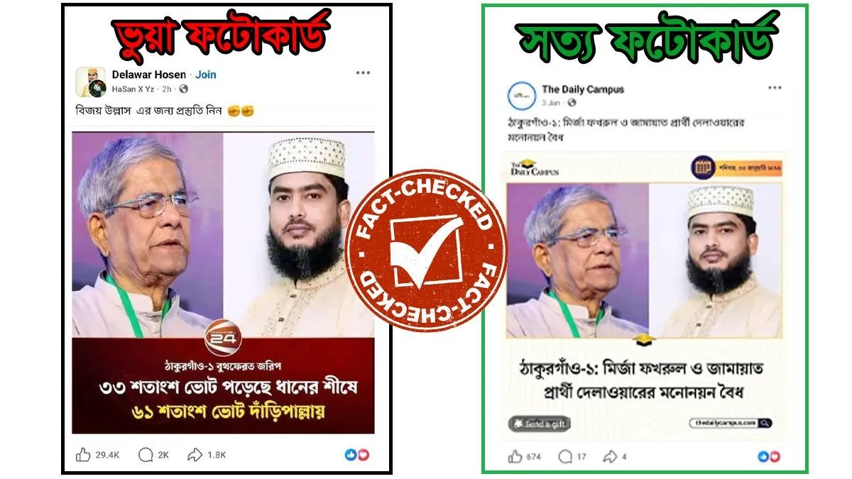 ঠাকুরগাঁও-১ এ বুথজরিপ নিয়ে চ্যানেল 24 এর নামে বিভ্রান্তিকর ফটোকার্ড ভাইরাল
